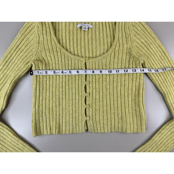 American Eagle Womens Y2K Ribbed Button Front Cropped Cardigan Sweater S Twee - Picture 3 of 10